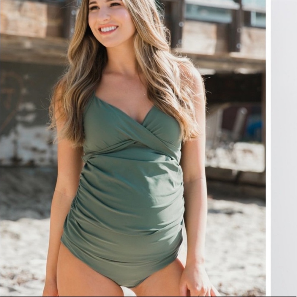 Pink blush green tankini top